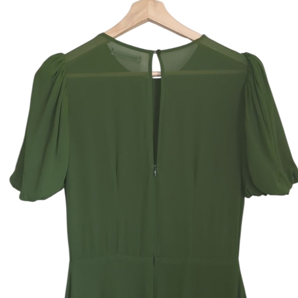 NWT | Reformation | Sandy Beth Moss Green Puff Sleeve Midi Dress - Picture 6 of 13